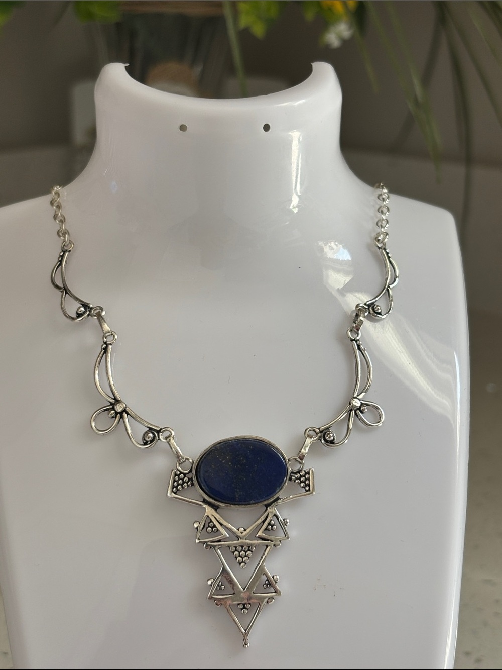 Sterling Silver Lapis Lazuli Gemstone Statement Necklace